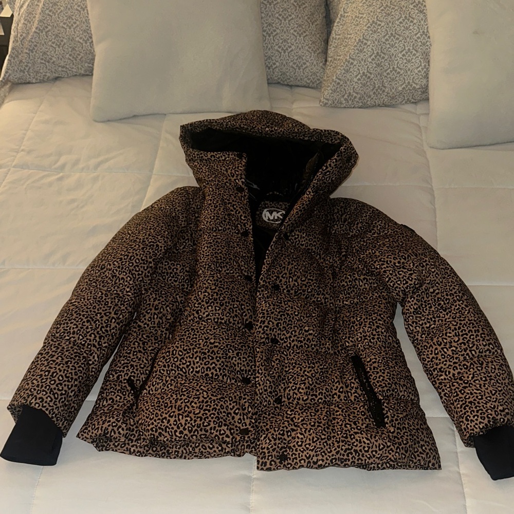 Michael Kors Brown Leopard Hooded Jacket